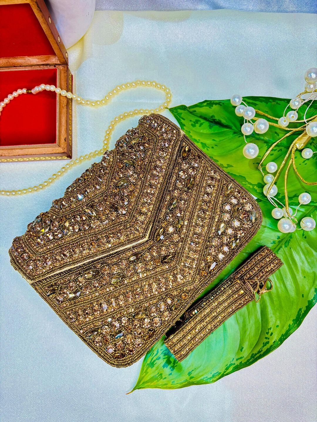 

trendy crafts Embellished Envelope Clutch, Gold