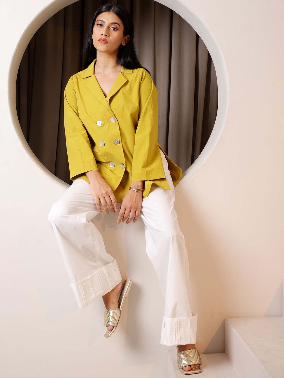 

NH KAPDEWALA Pure Cotton Double Breasted Blazers, Lime green