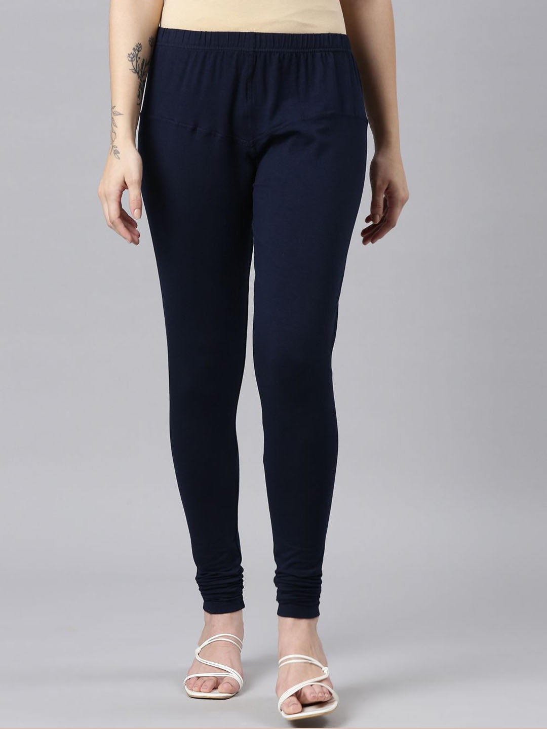 

DIXCY SCOTT Slimz Women Solid Cotton Churidar Length Leggings, Navy blue