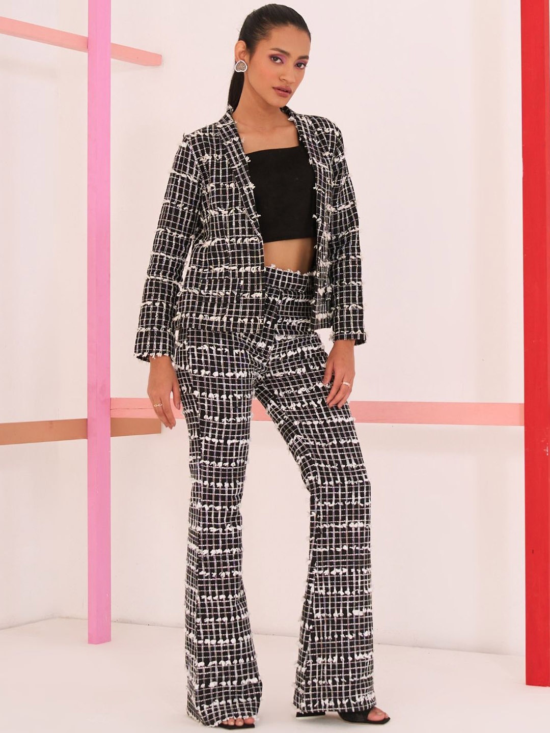 

CLOTHES ON MY MIND Self Design Lapel Collar Shirt With Trousers, Black
