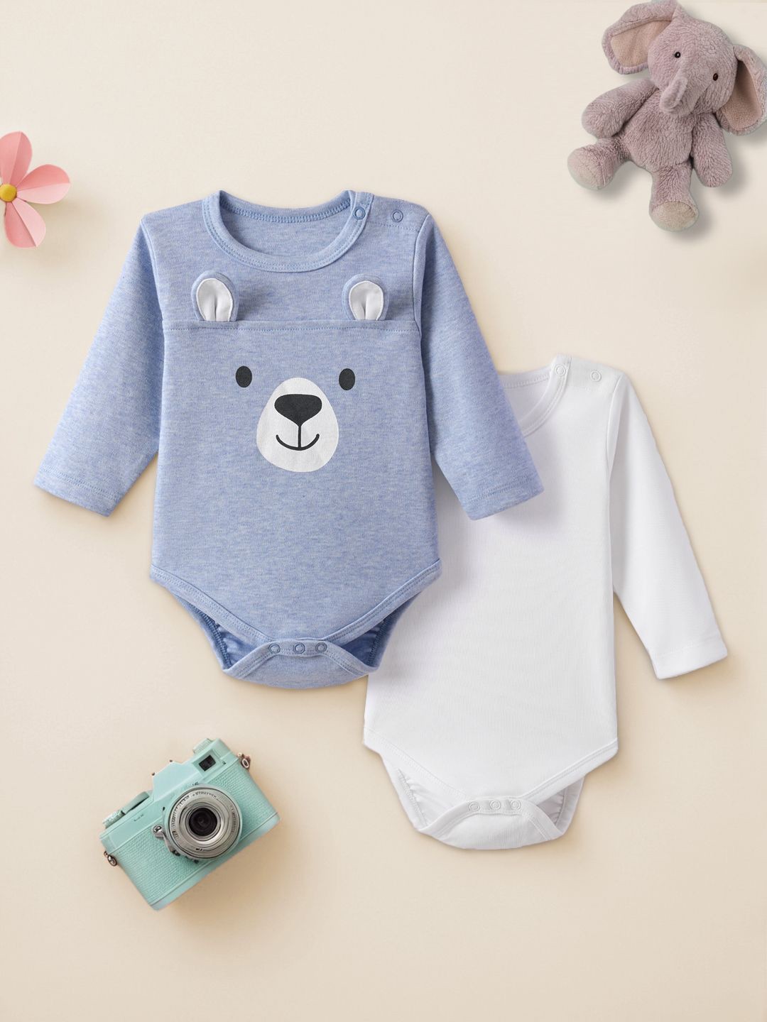 

Nauti Nati Infants Pack Of 2 Printed Pure Cotton Bodysuit, Blue