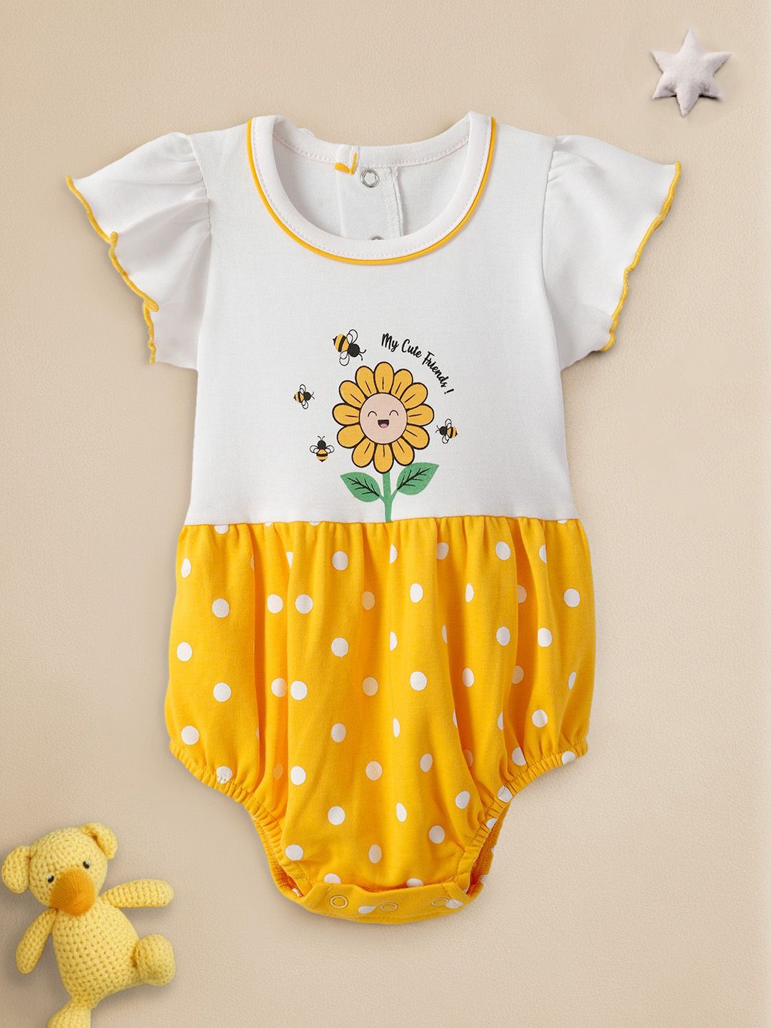 

Nauti Nati Infants Printed Pure Cotton Bodysuit, White