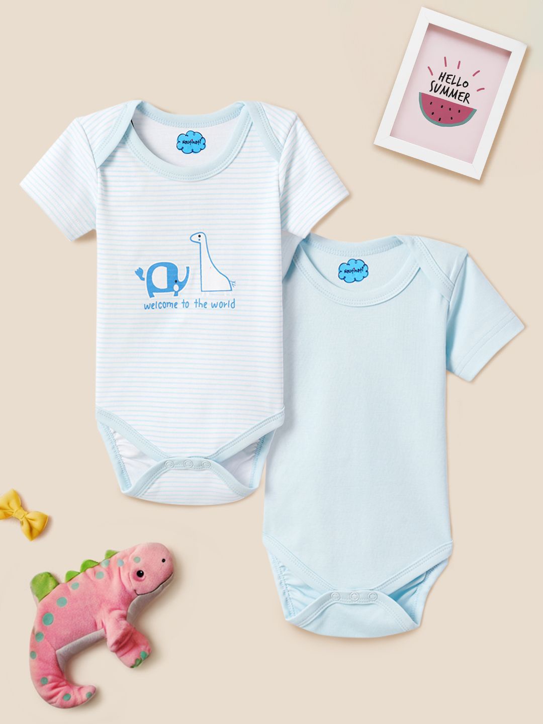

Nauti Nati Infants -Pcs Printed Pure Soft Cotton Bodysuit, Blue