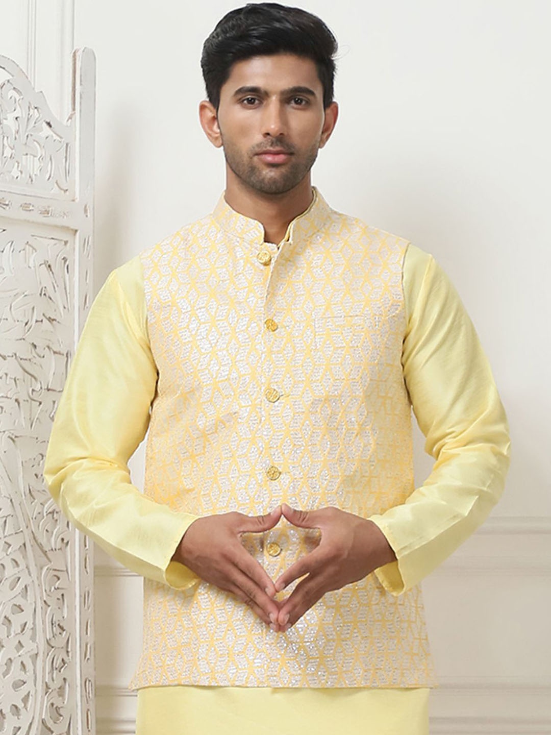 

Anouk Woven Design Nehru Jackets, Yellow