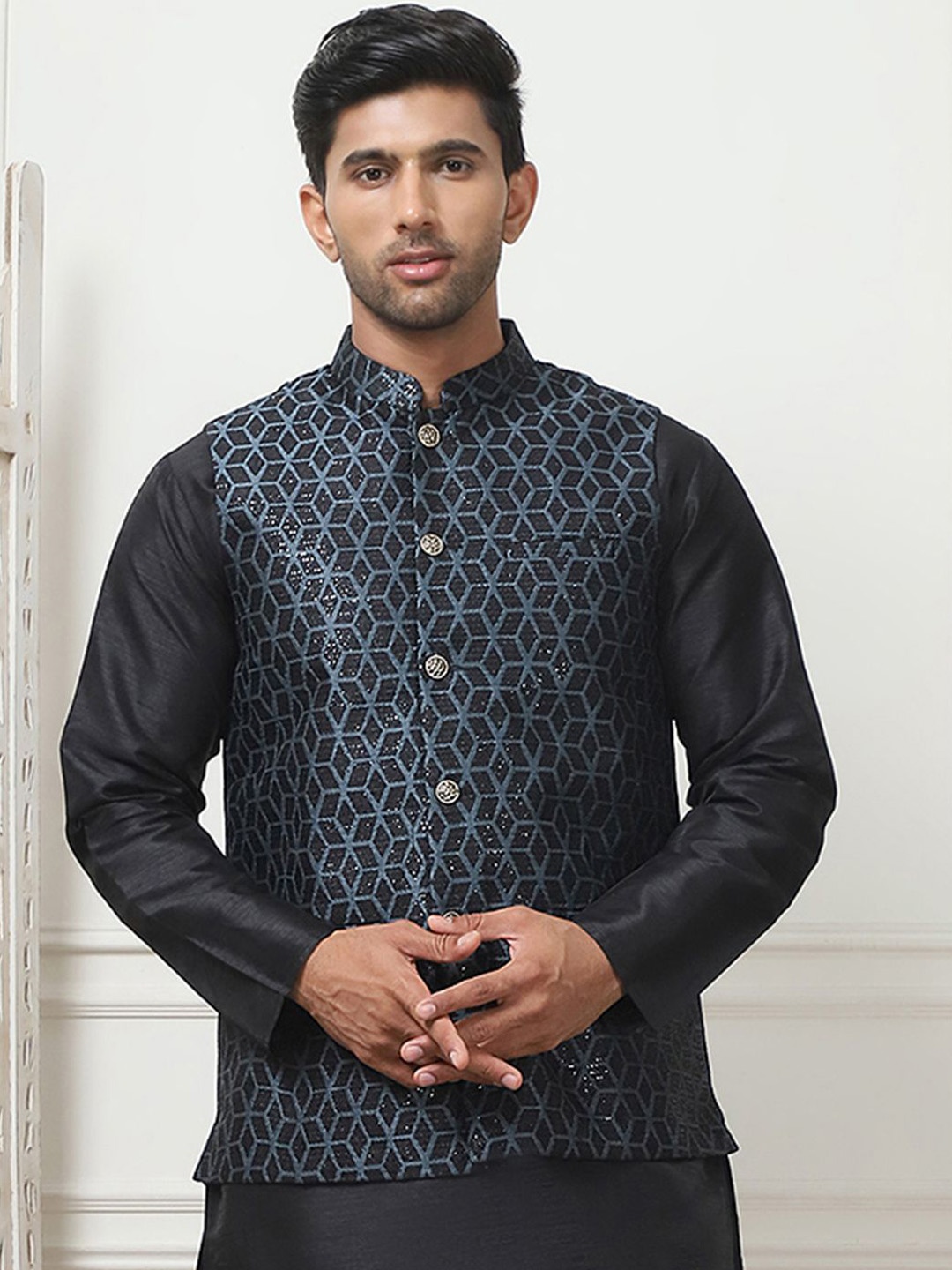 

Anouk Woven Design Nehru Jacket, Black