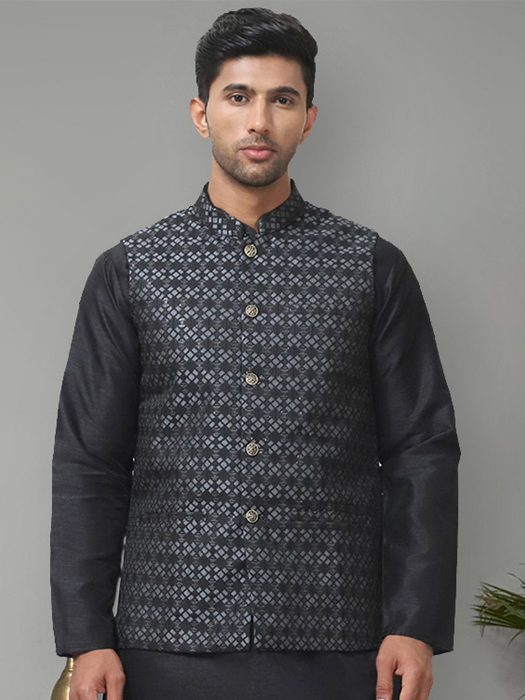 

Anouk Woven Design Nehru Jacket, Silver