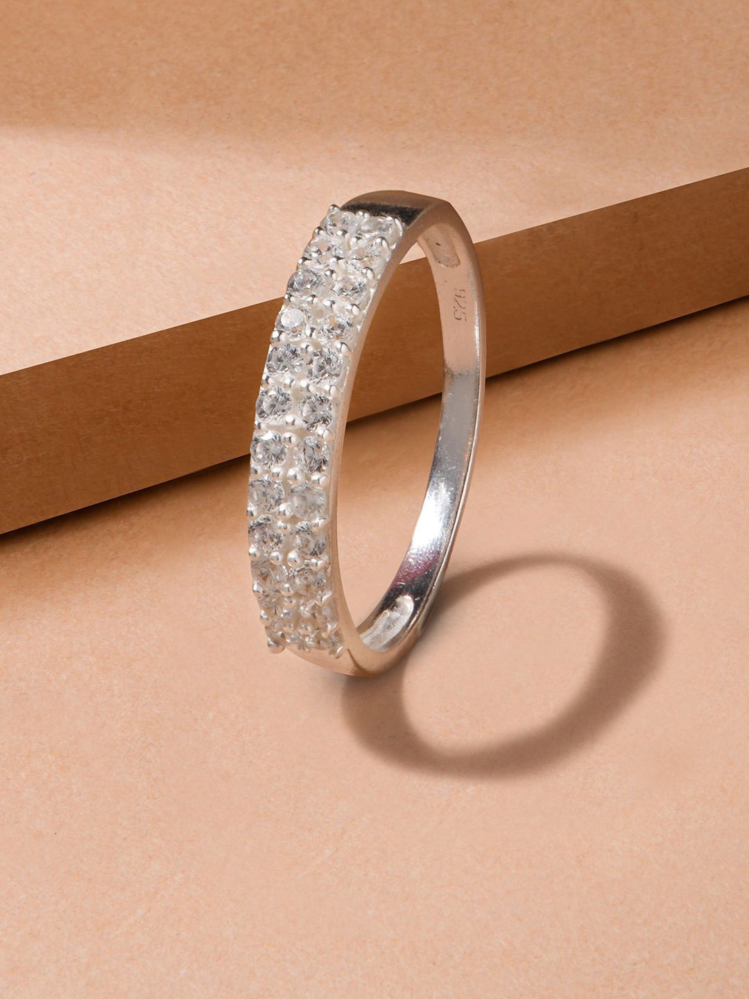 

Accessorize 925 Sterling Silver-Plated Cubic Zirconia Studded Finger Ring