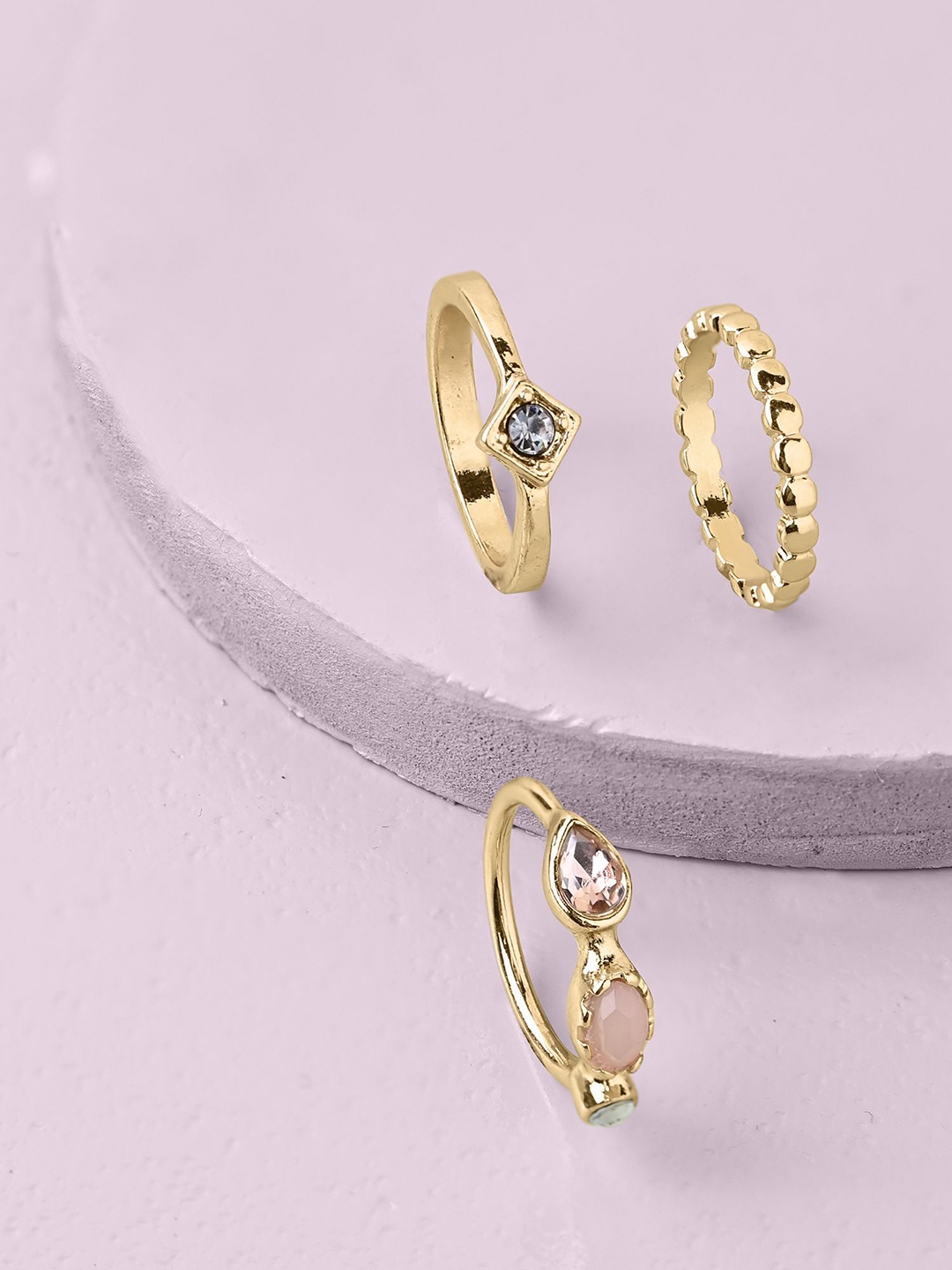 

Accessorize Set Of 3 Crystal-Studded Finger Rings, Gold