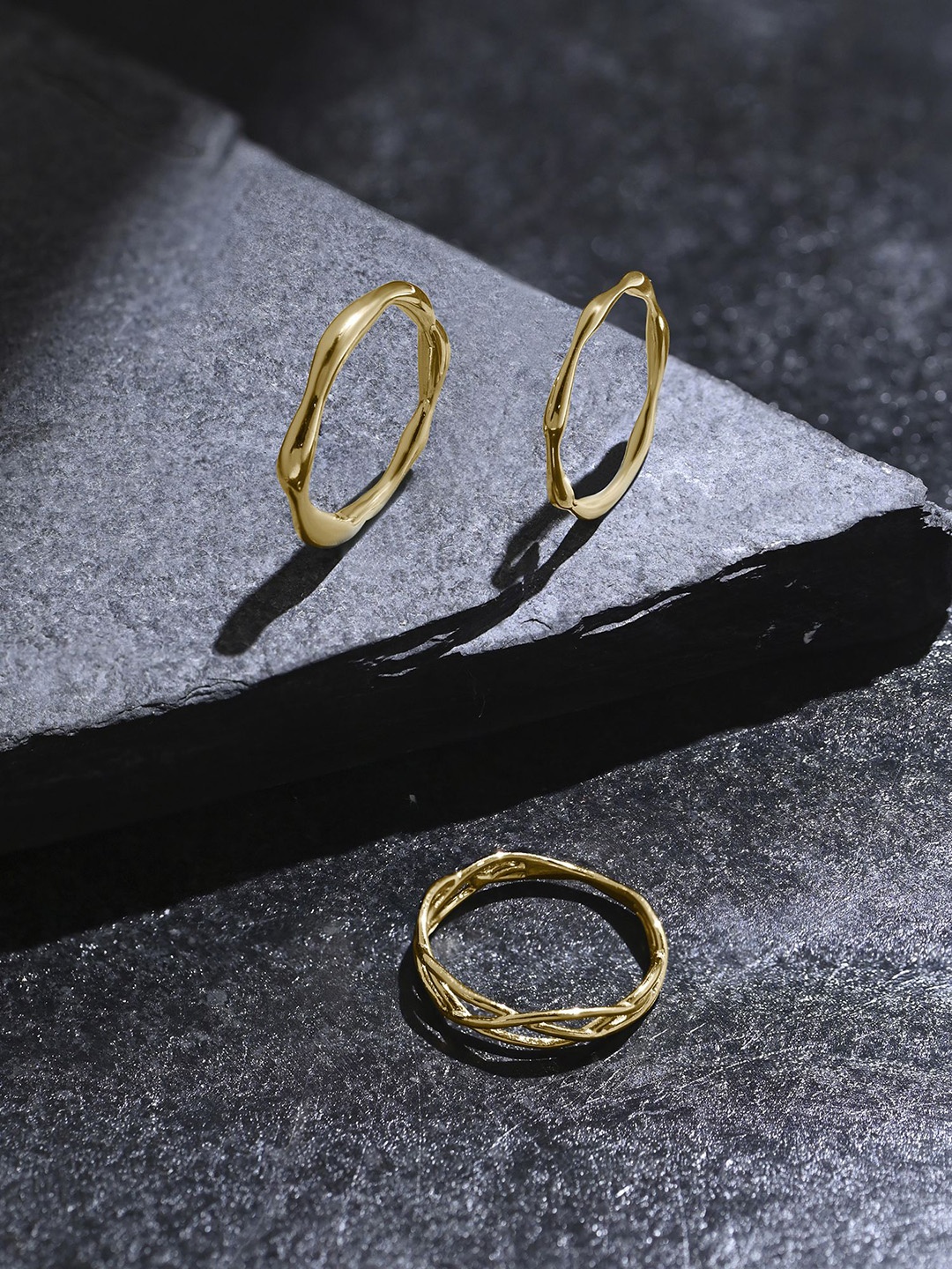 

Accessorize London Set of 3 Z Real Gold Plated Molten Rings