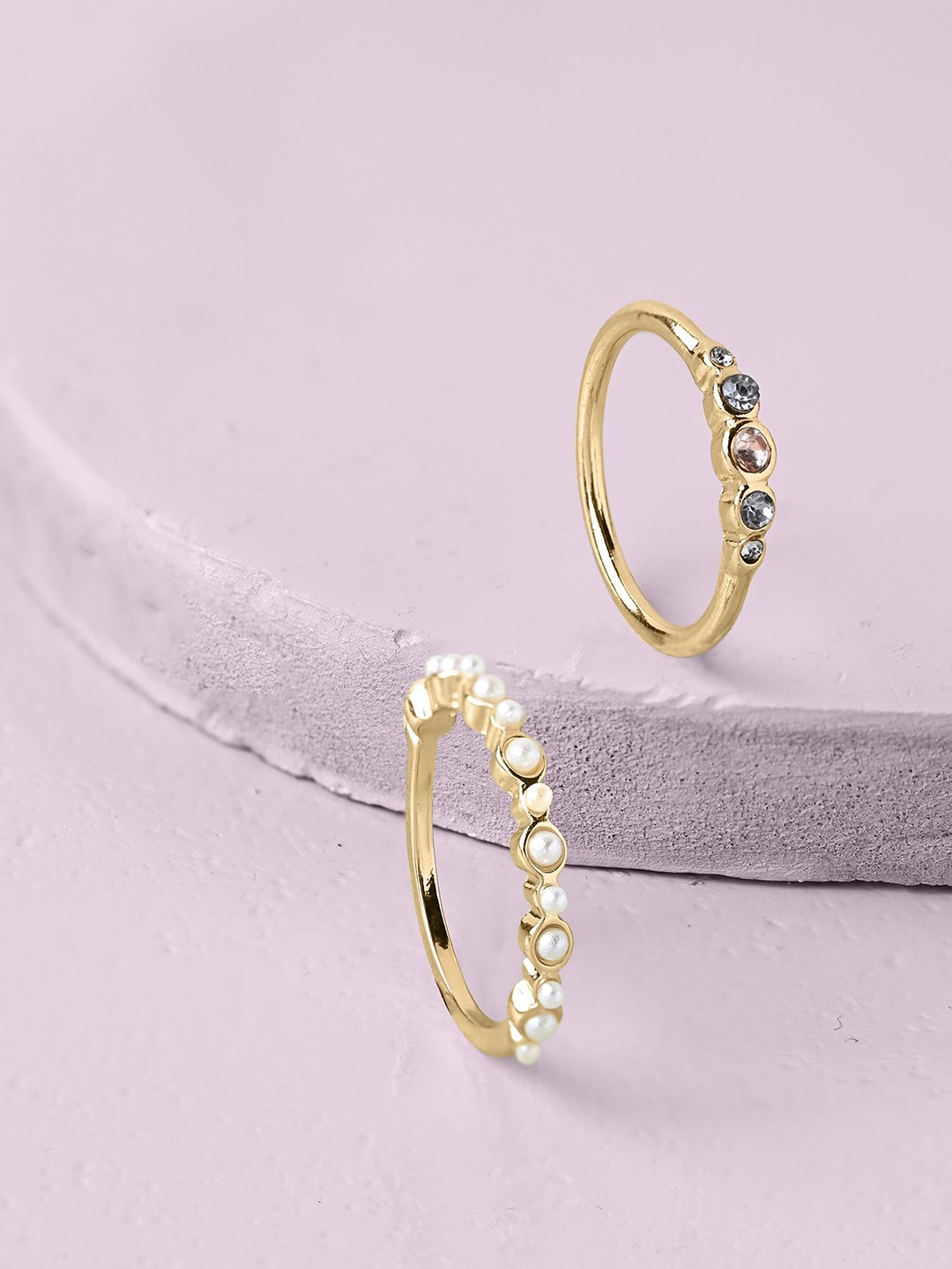 

Accessorize Set Of 2 Crystal-Studded & Beaded Finger Rings, Gold
