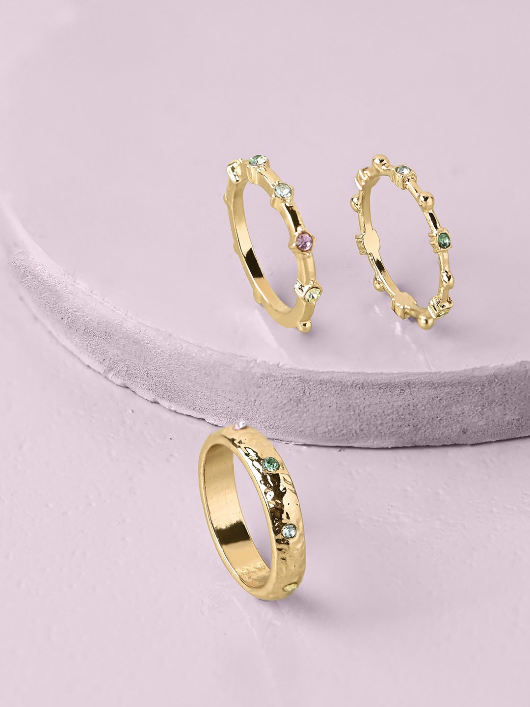 

Accessorize Set Of 3 Crystal-Studded Finger Rings, Gold