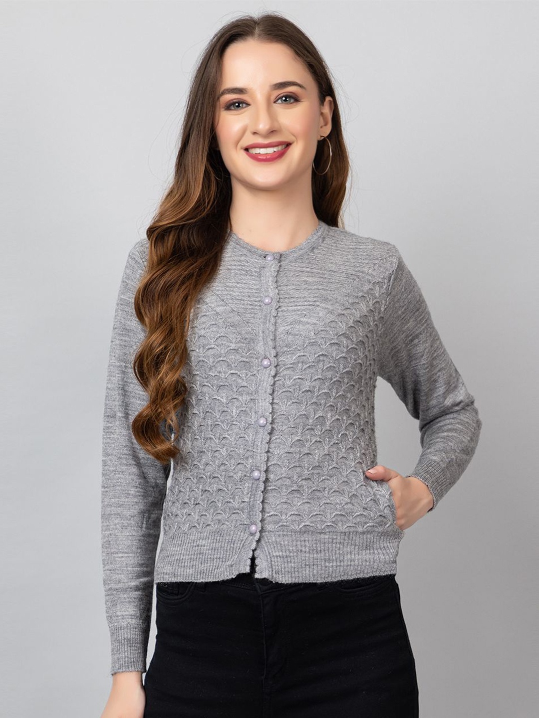 

TYSORT Women Cable Knit Woollen Cardigan, Grey