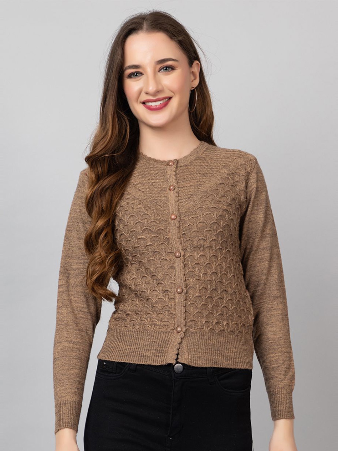 

TYSORT Women Woollen Cardigan, Brown