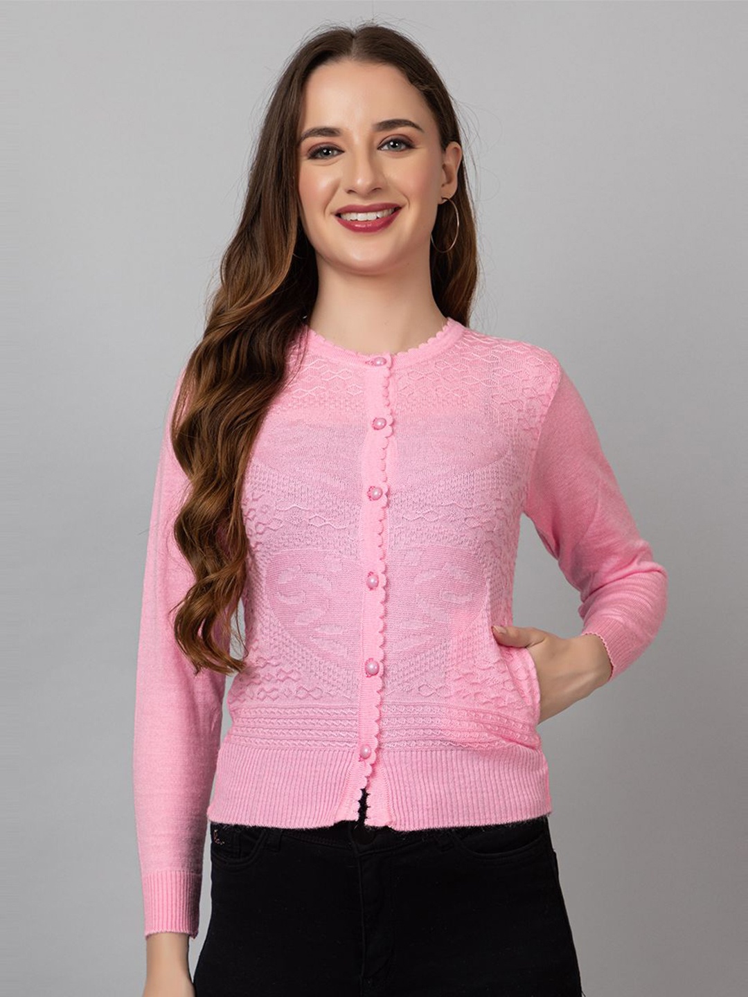 

TYSORT Women Cable Knit Woollen Cardigan, Pink