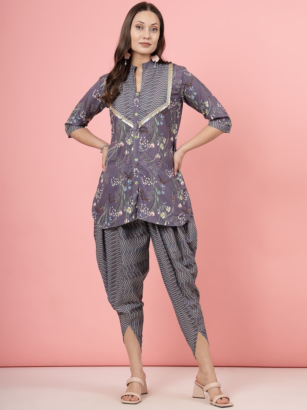 

Clora Creation Printed Embellished Tunic With Trouser, Grey