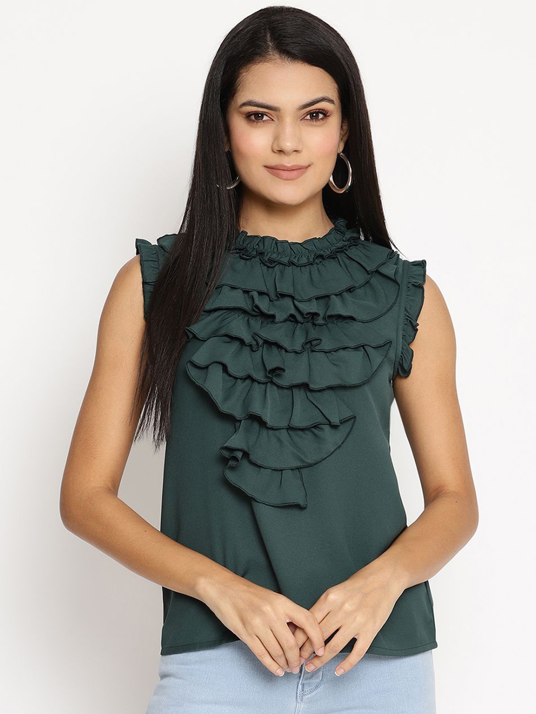 

HOUSE OF KKARMA Women Sleeveless Crepe Top, Green