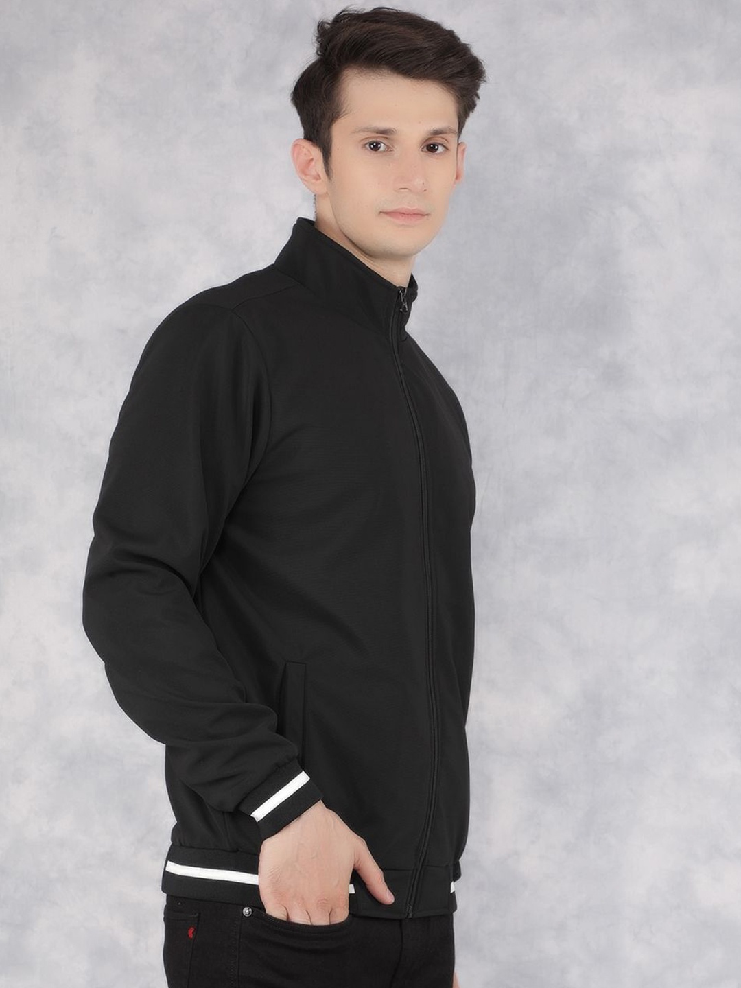 

Crimsoune Club Men Geometric Lightweight Bomber Jacket, Black