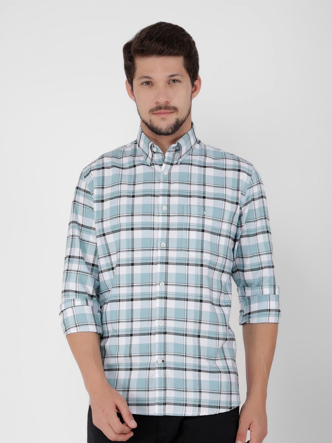 

Crimsoune Club Men Classic Slim Fit Tartan Checks Opaque Checked Casual Shirt, Blue