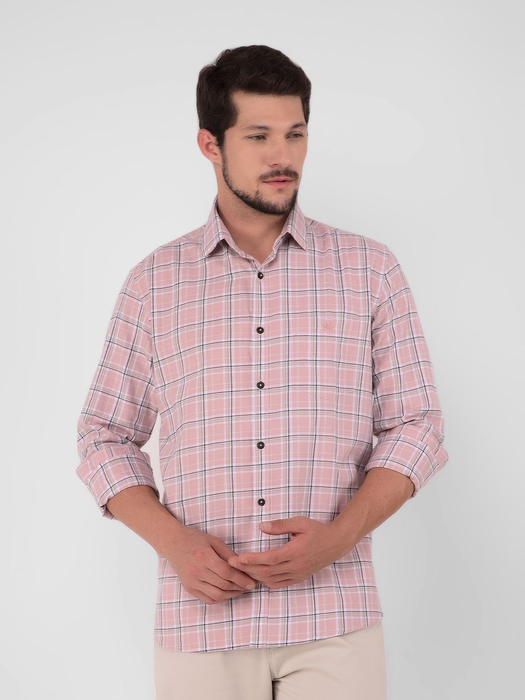 

Crimsoune Club Men Classic Slim Fit Tartan Checks Opaque Checked Casual Shirt, Pink