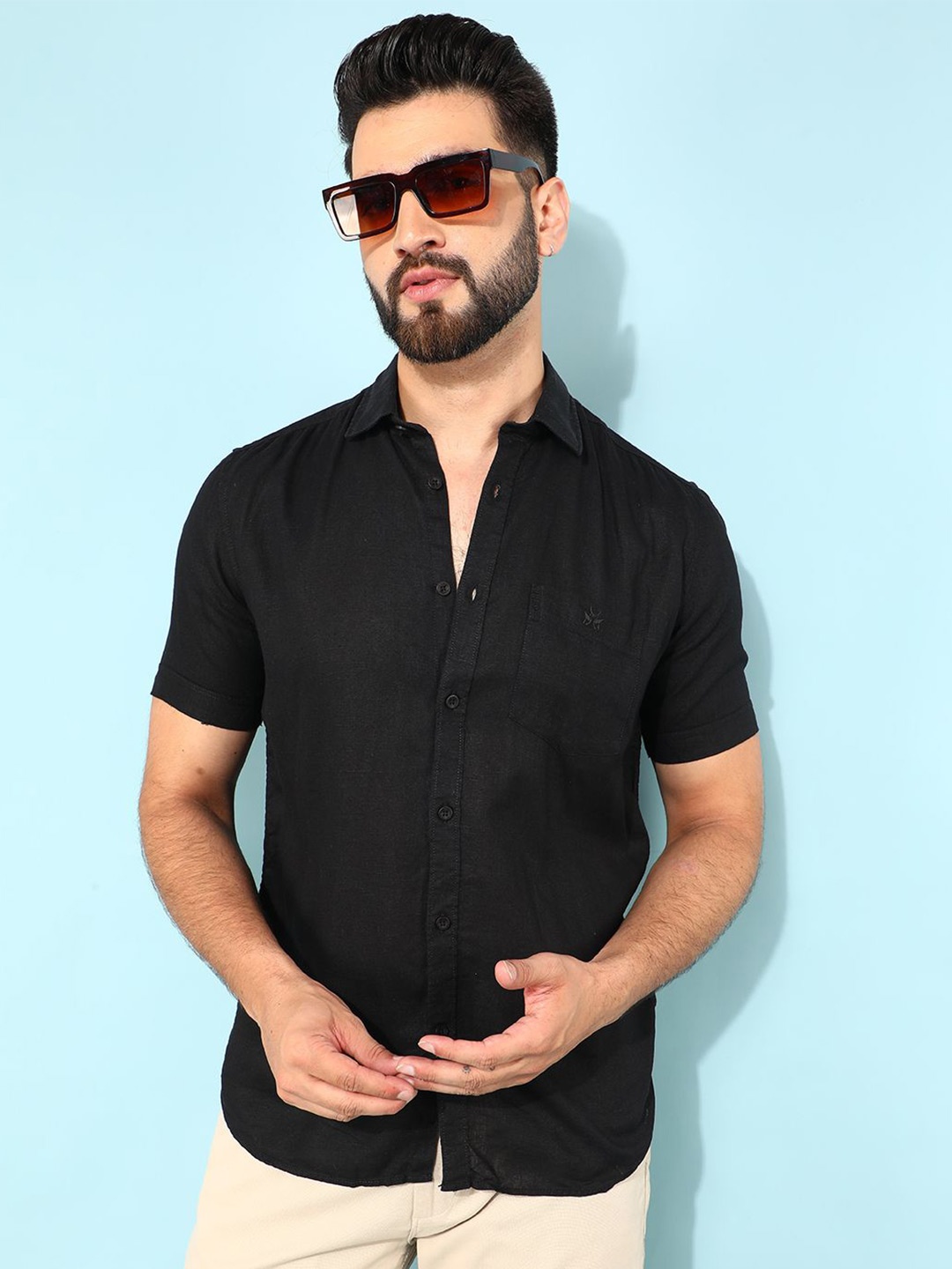 

Crimsoune Club Men Classic Slim Fit Casual Shirt, Black