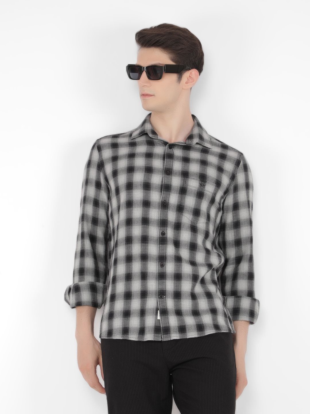 

Crimsoune Club Men Classic Slim Fit Opaque Checked Casual Shirt, Black