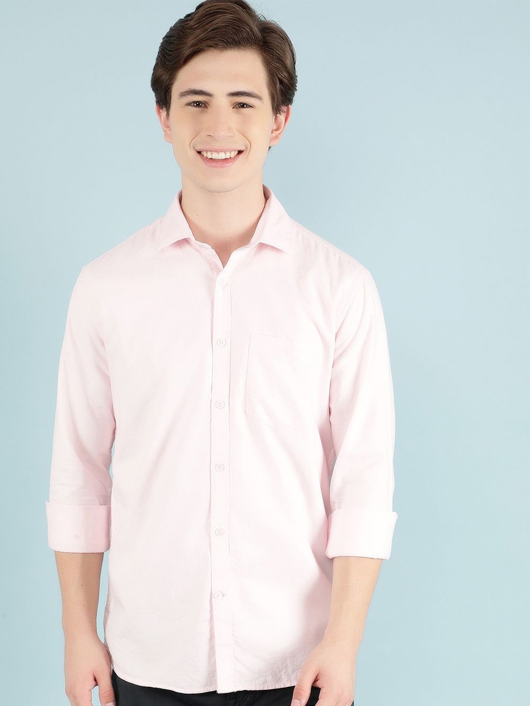 

Crimsoune Club Men Classic Slim Fit Cotton Casual Shirt, Pink