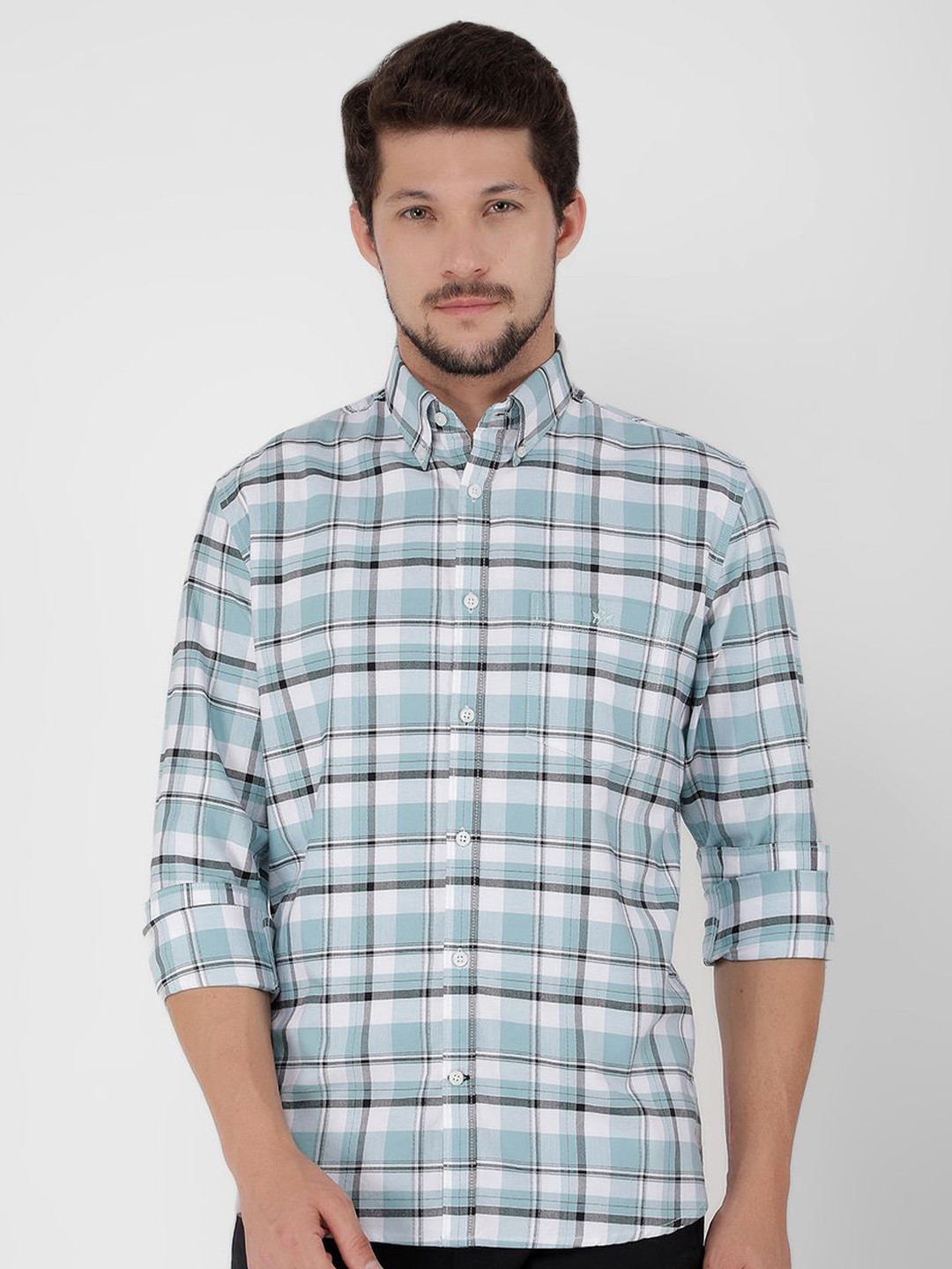 

Crimsoune Club Men Classic Slim Fit Tartan Checks Opaque Checked Casual Shirt, Blue