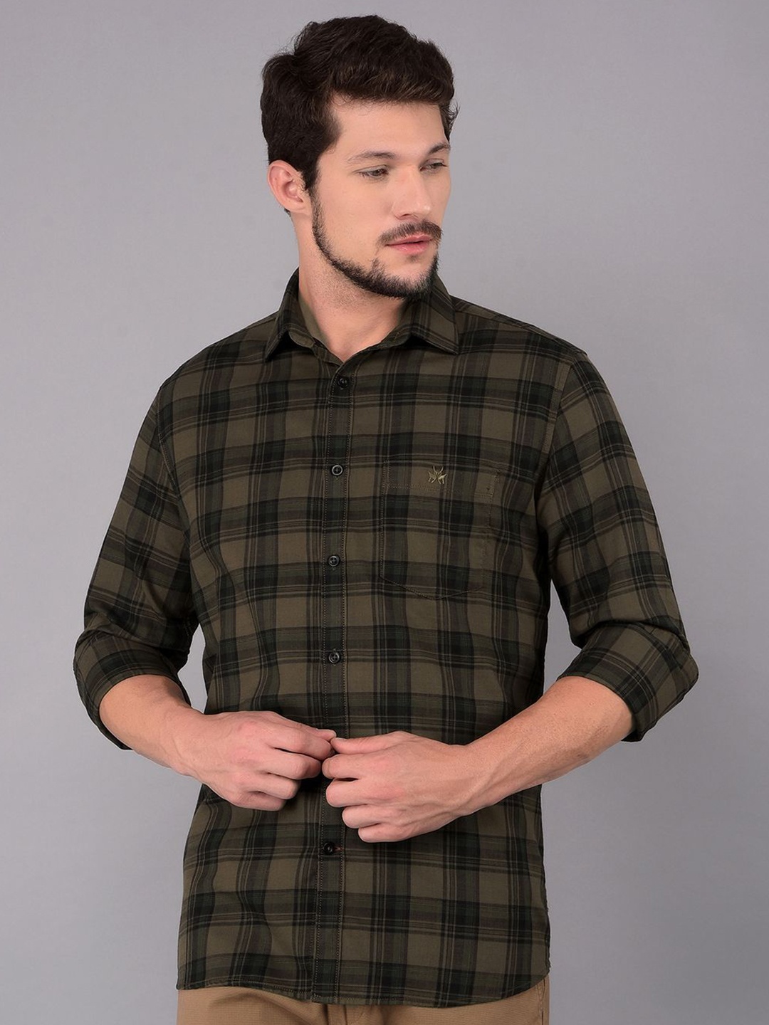 

Crimsoune Club Men Classic Slim Fit Tartan Checks Opaque Checked Casual Shirt, Green