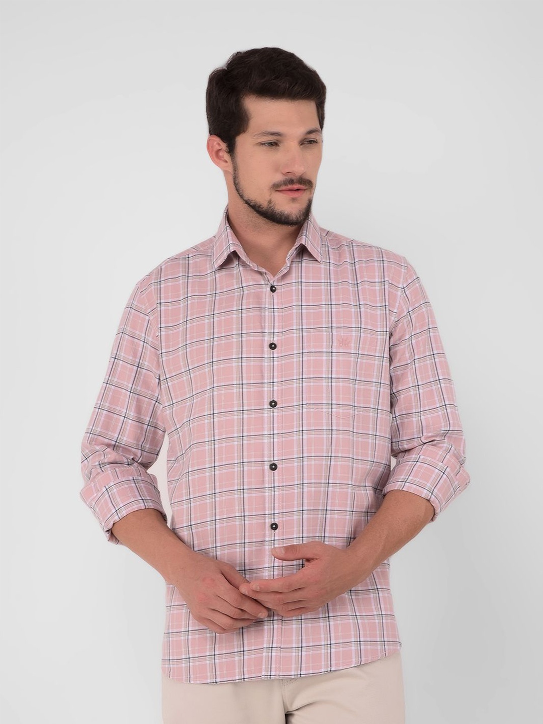 

Crimsoune Club Men Classic Slim Fit Tartan Checks Opaque Checked Casual Shirt, Pink