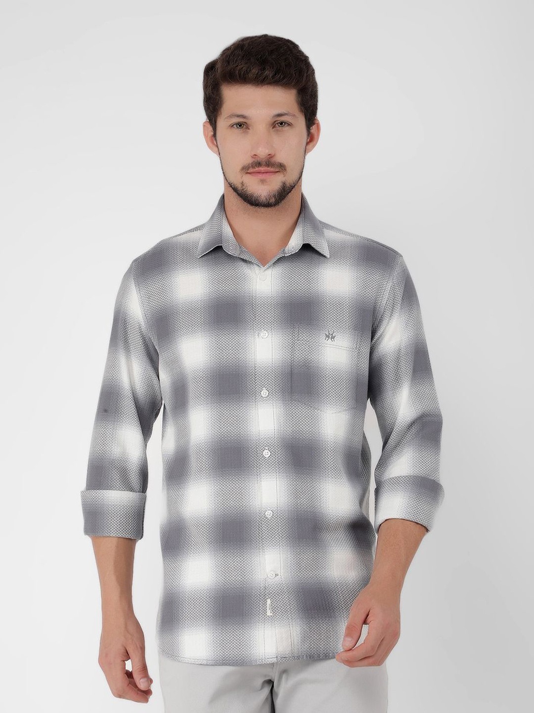 

Crimsoune Club Men Classic Slim Fit Tartan Checks Opaque Checked Casual Shirt, Grey