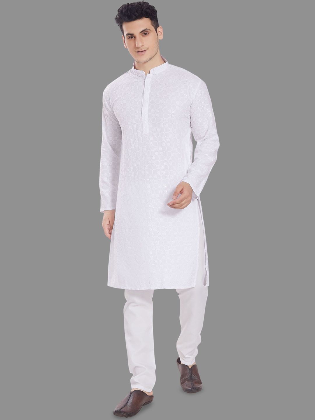 

Rani Saahiba Embellished Mandarin Collar Straight Kurta, White
