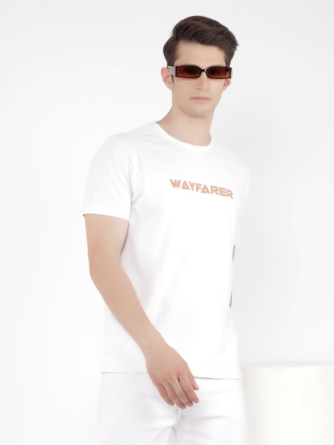 

Crimsoune Club Men Typography Printed Round Neck Cotton Slim Fit T-Shirt, White