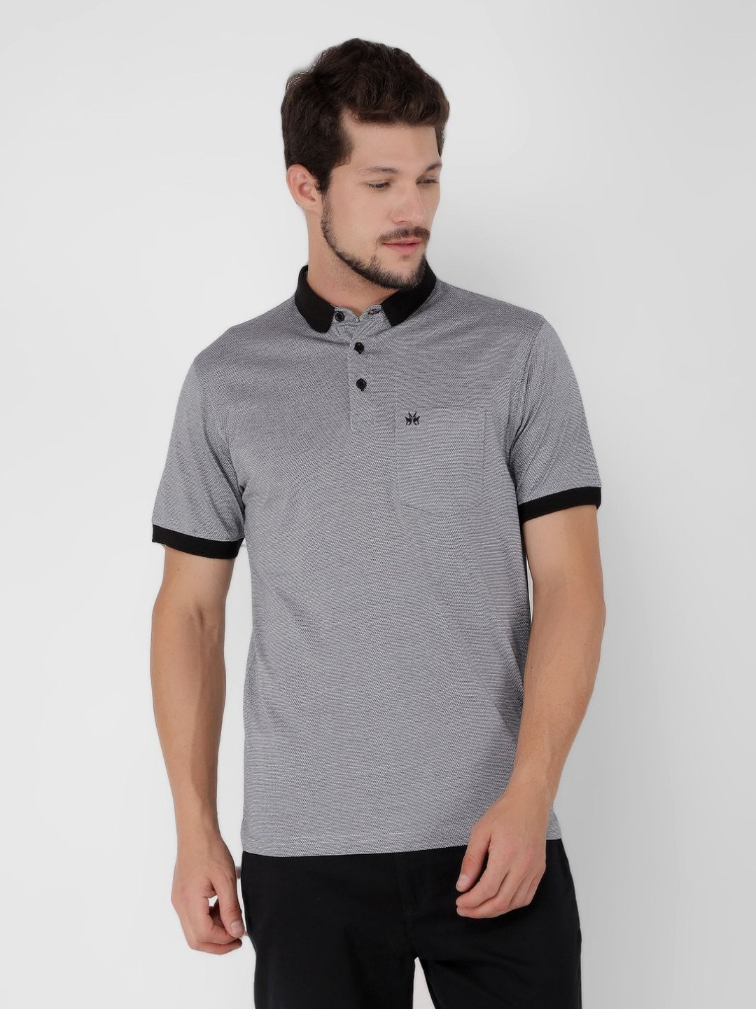 

Crimsoune Club Men Polo Collar Pockets Slim Fit T-shirt, Grey