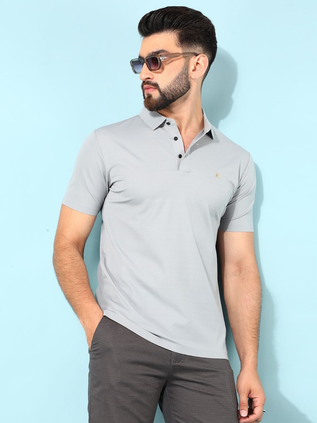 

Crimsoune Club Men Solid Polo Collar Cotton Slim Fit T-Shirt, Grey