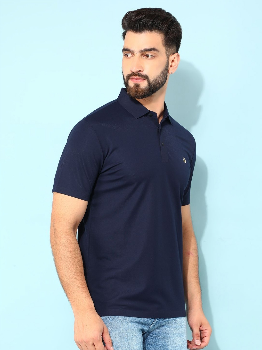 

Crimsoune Club Men Solid Polo Collar Cotton Slim Fit T-Shirt, Navy blue