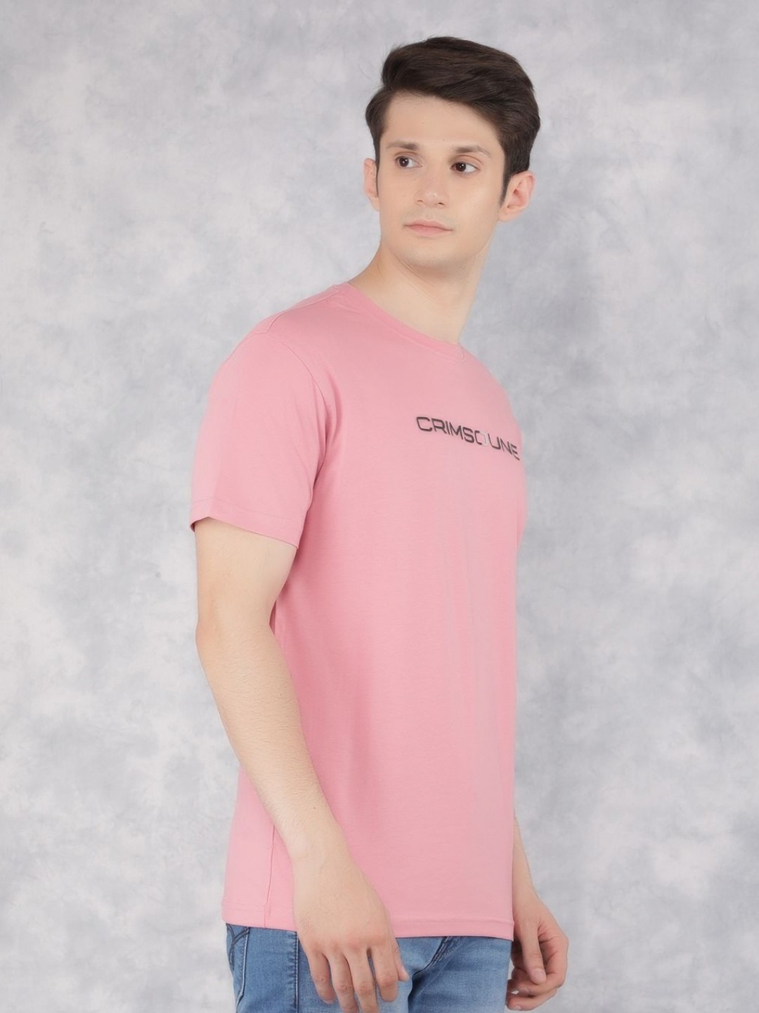 

Crimsoune Club Men Typography Printed Round Neck Cotton Slim Fit T-Shirt, Pink