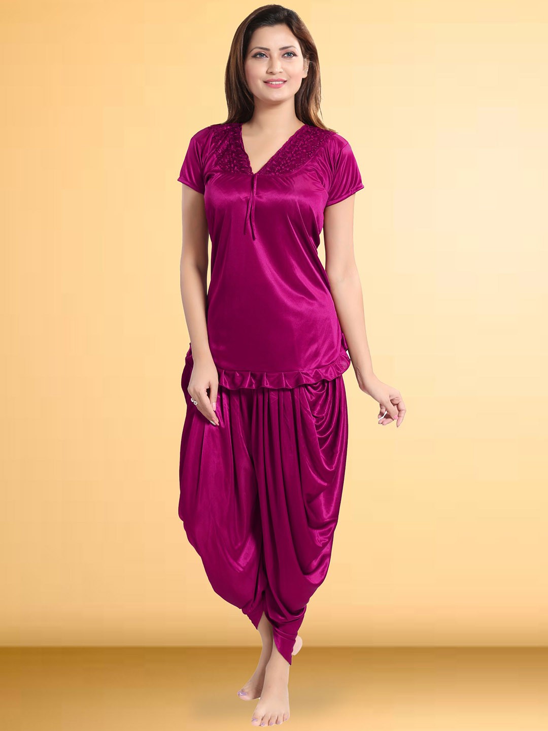 

Romaisa Women Top with Pyjamas Night suit, Magenta