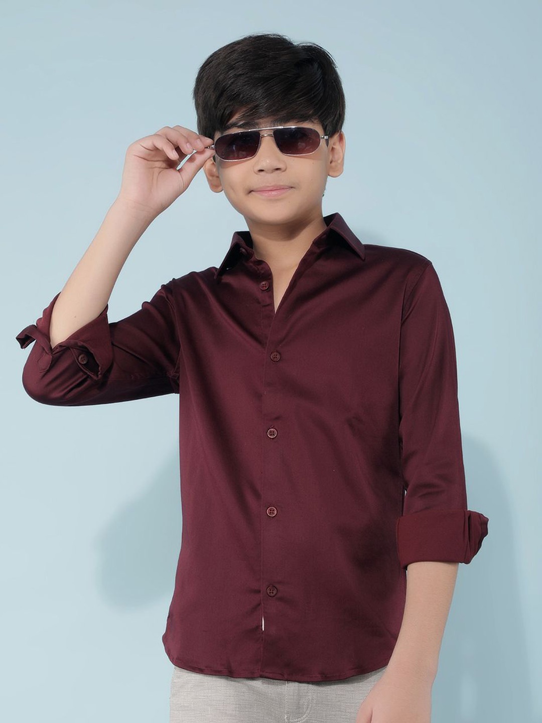 

Crimsoune Club Boys Classic Slim Fit Opaque Casual Shirt, Maroon