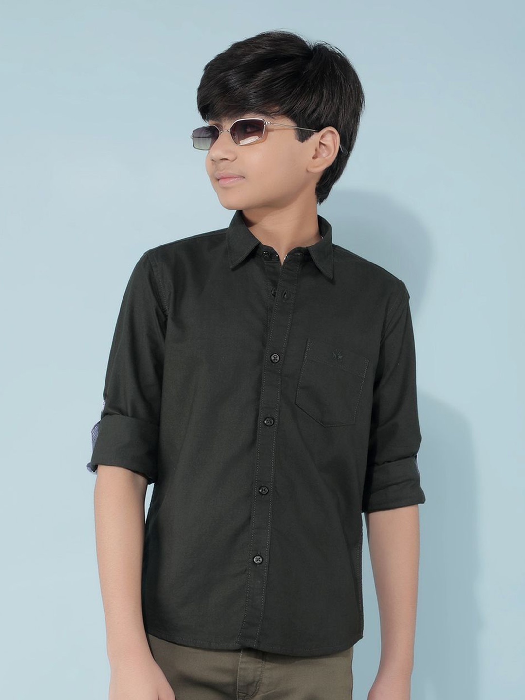 

Crimsoune Club Boys Classic Slim Fit Opaque Casual Shirt, Olive