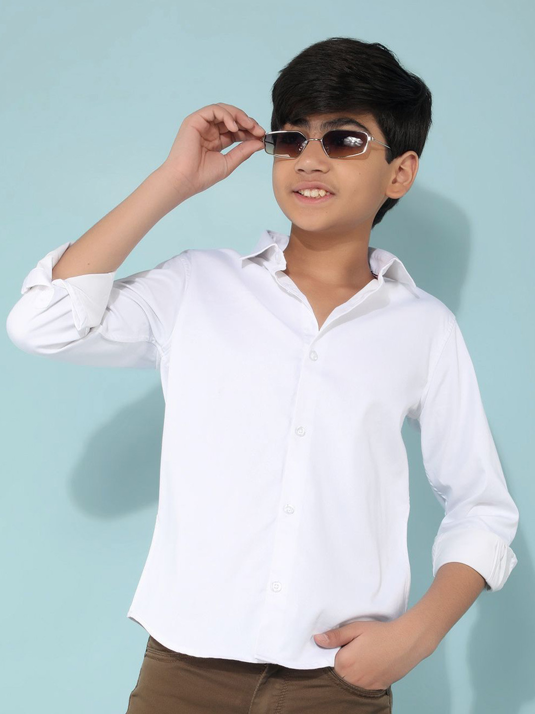 

Crimsoune Club Boys Classic Slim Fit Opaque Casual Shirt, White
