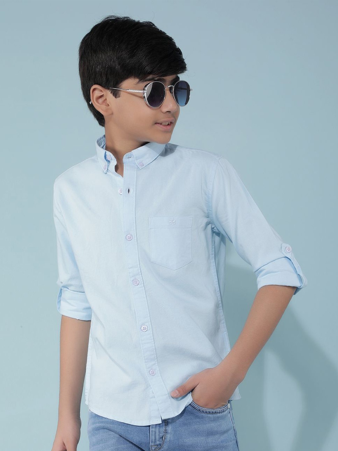 

Crimsoune Club Boys Classic Slim Fit Opaque Casual Shirt, Blue
