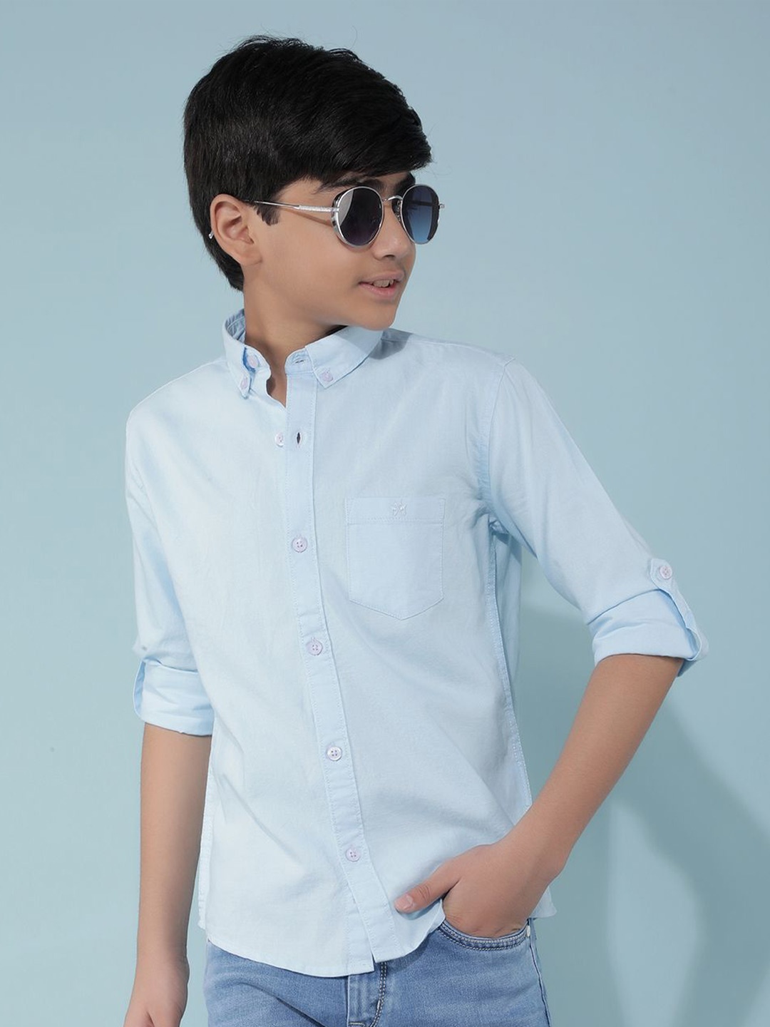 

Crimsoune Club Boys Classic Slim Fit Opaque Casual Shirt, Blue