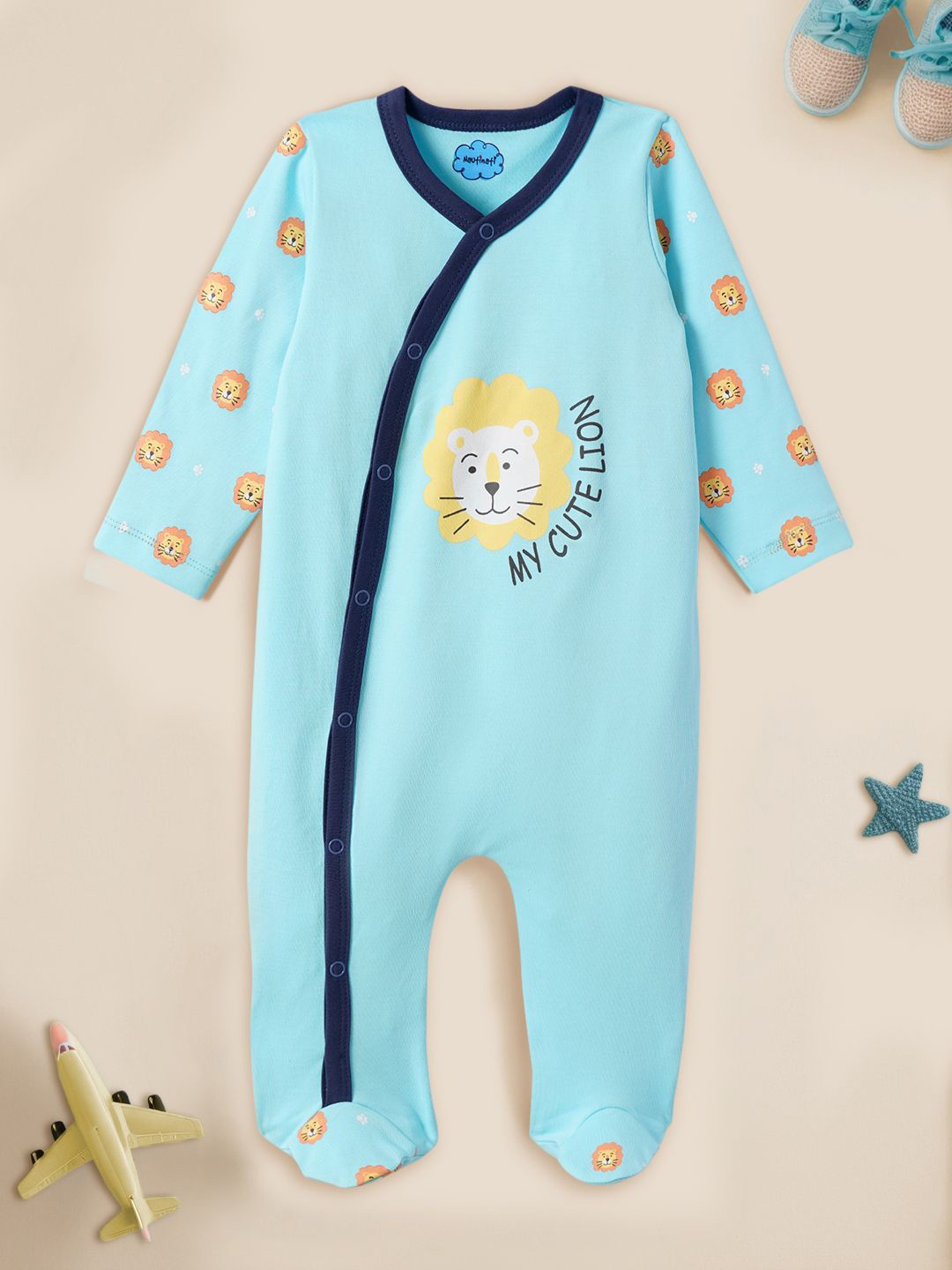 

Nauti Nati Infants Printed Pure Cotton Sleepsuit, Blue