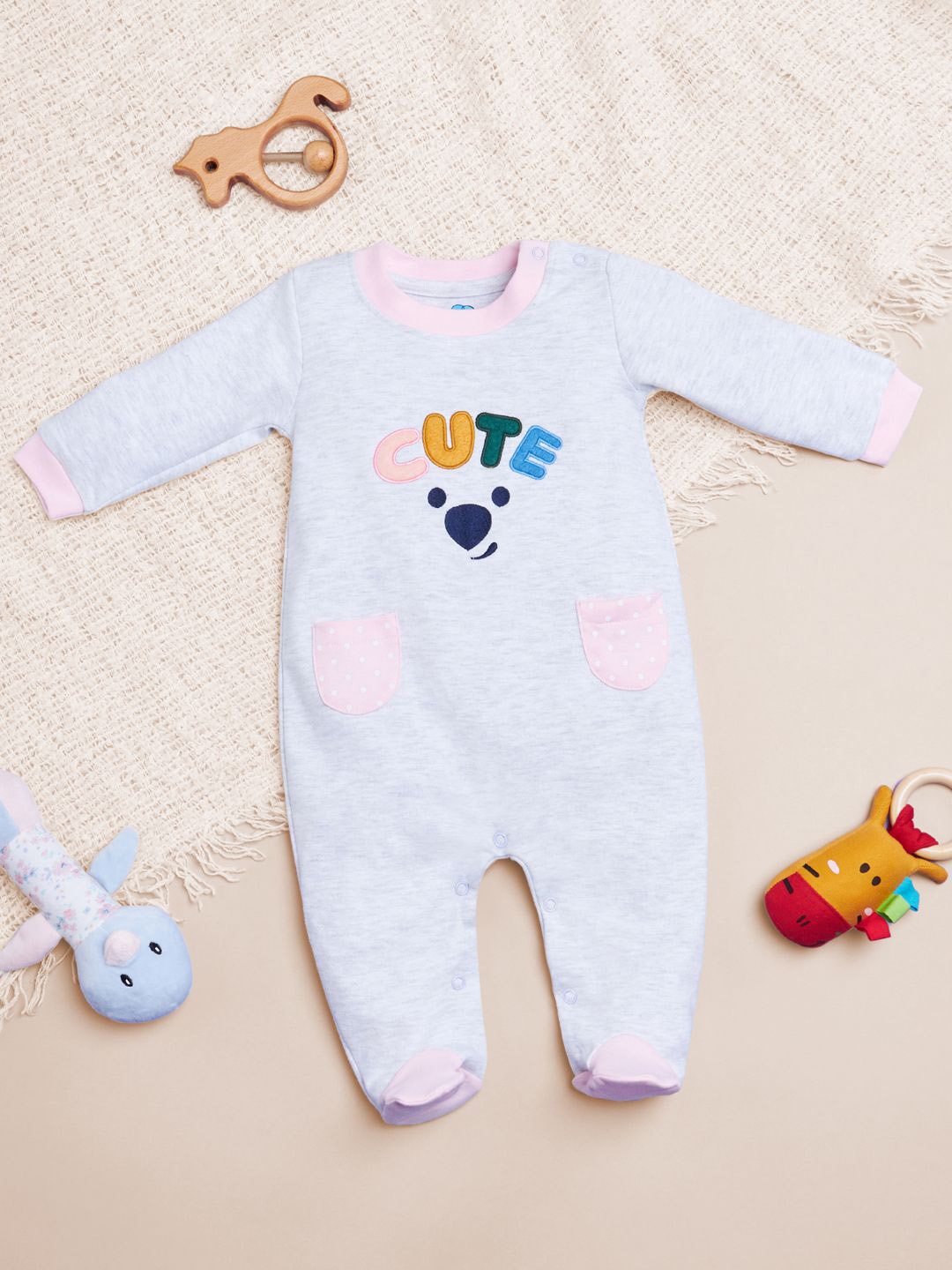 

Nauti Nati Infants Printed Pure Cotton Sleepsuit, Grey
