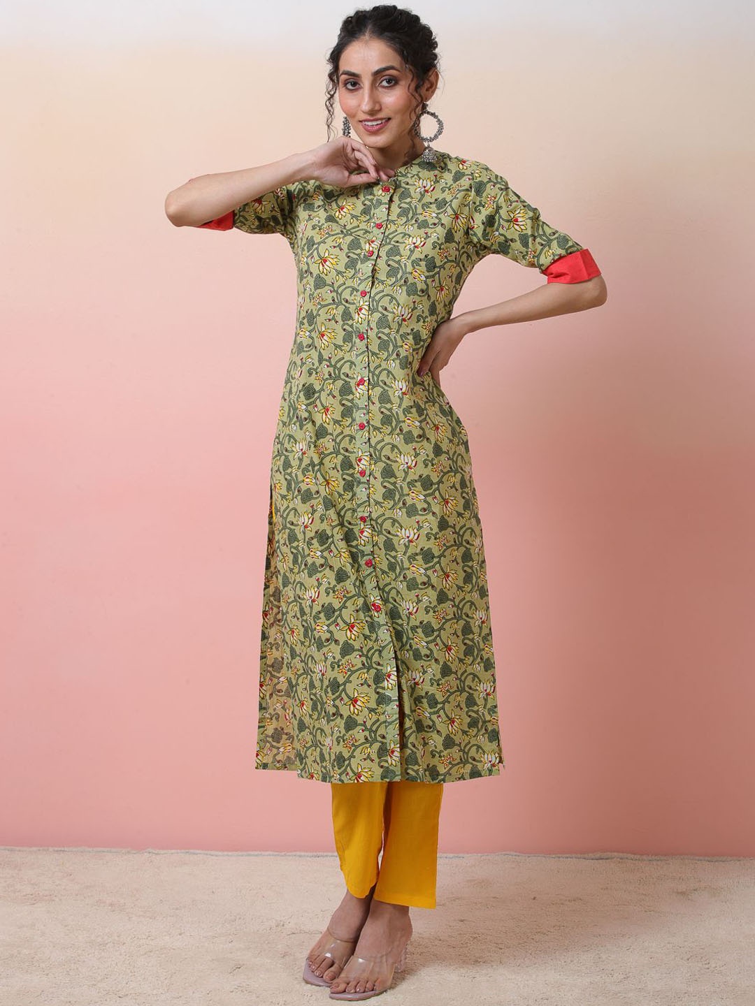 

Sangria Floral Printed Regular Pure Cotton Kurta with Trouser, Green