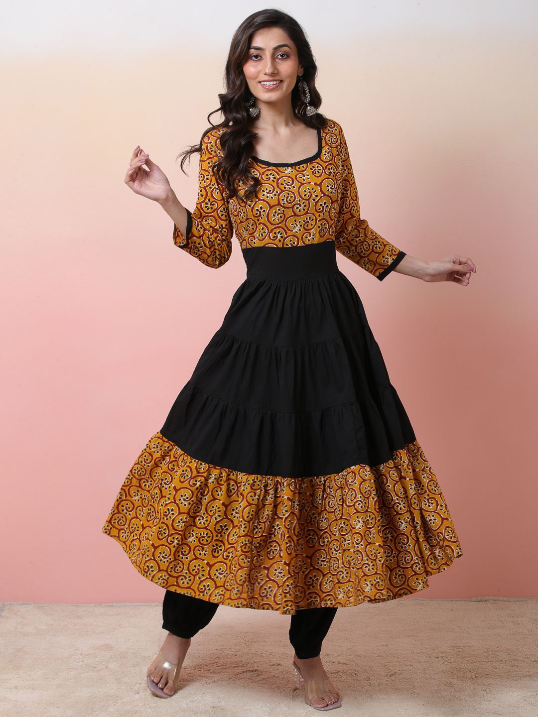 

Sangria Ethnic Motifs Printed Regular Pure Cotton Kurta with Salwar, Mustard