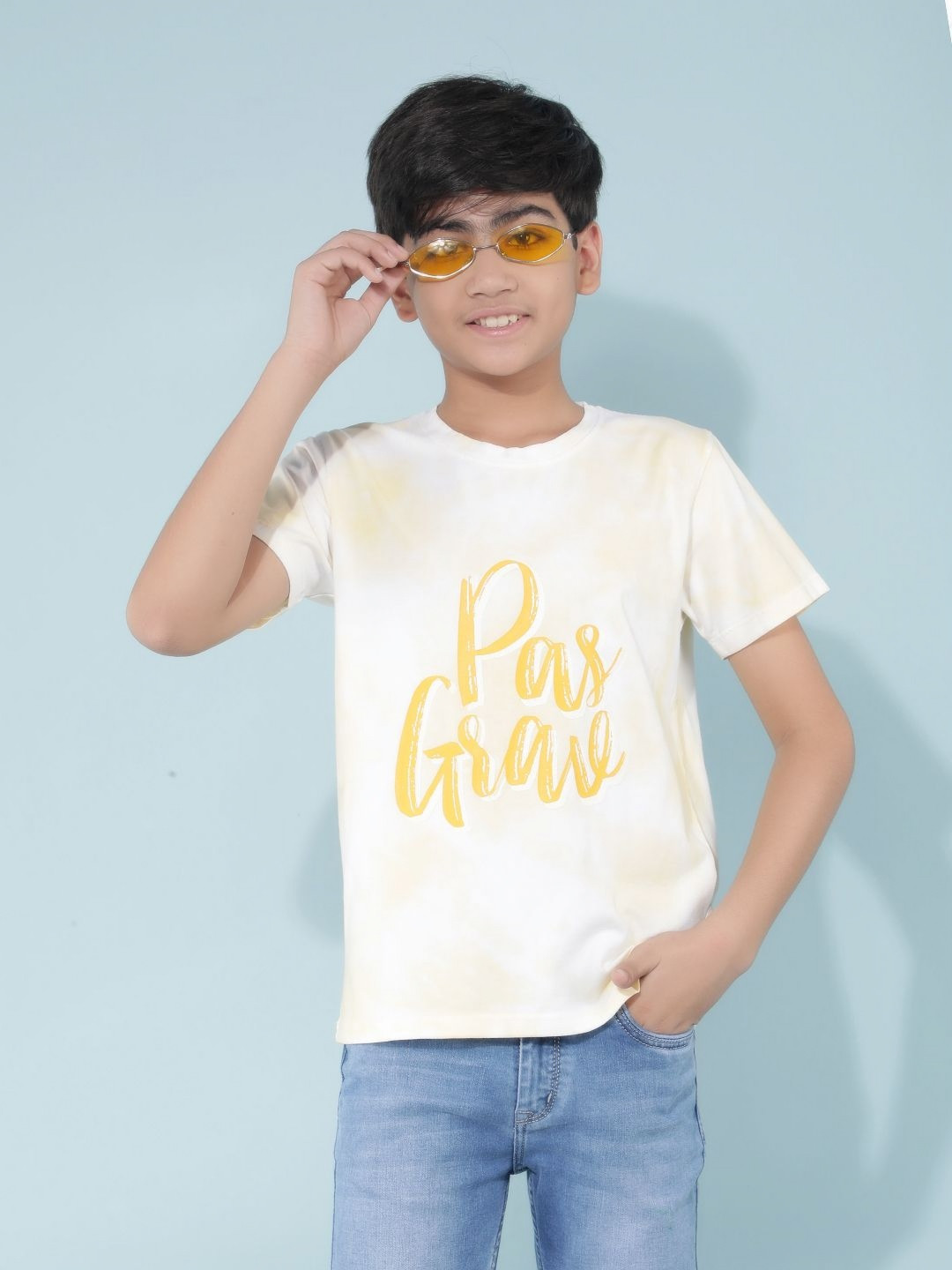 

Crimsoune Club Boys Typography Printed Round Neck Cotton Slim Fit T-Shirt, Yellow