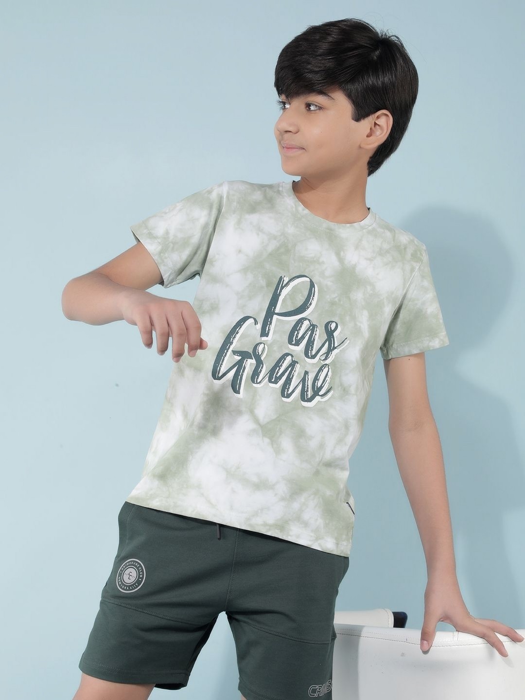 

Crimsoune Club Boys Typography Printed Round Neck Cotton Slim Fit T-Shirt, Green