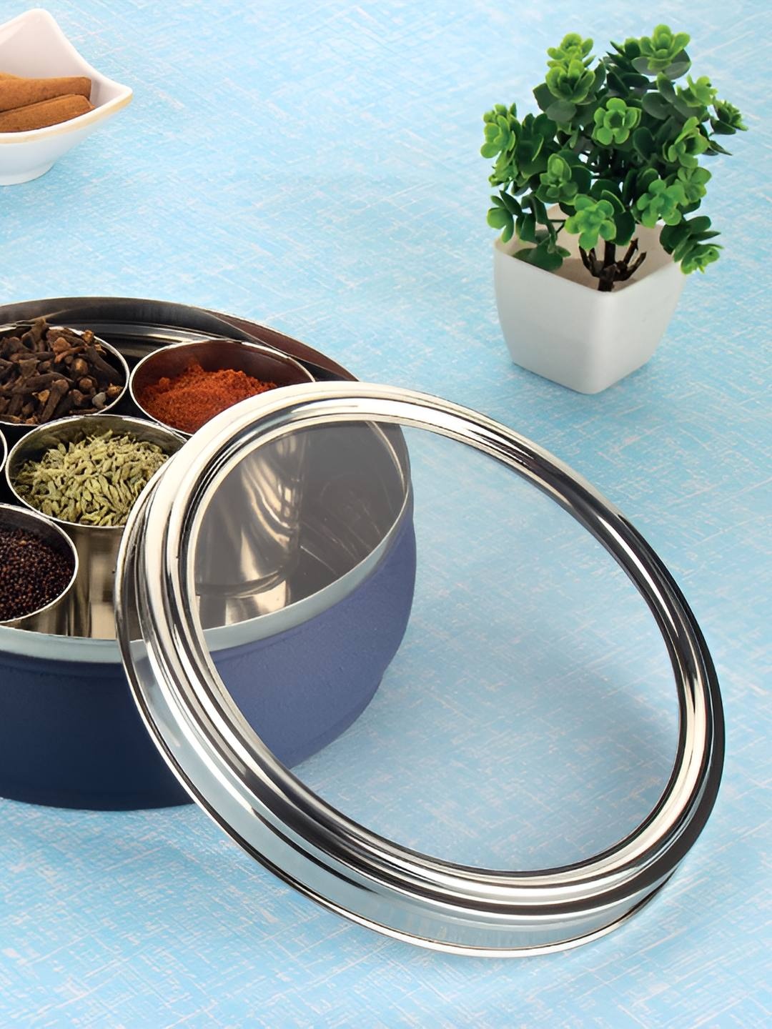 

ATROCK Stainless Steel Metal Masala Box, Blue