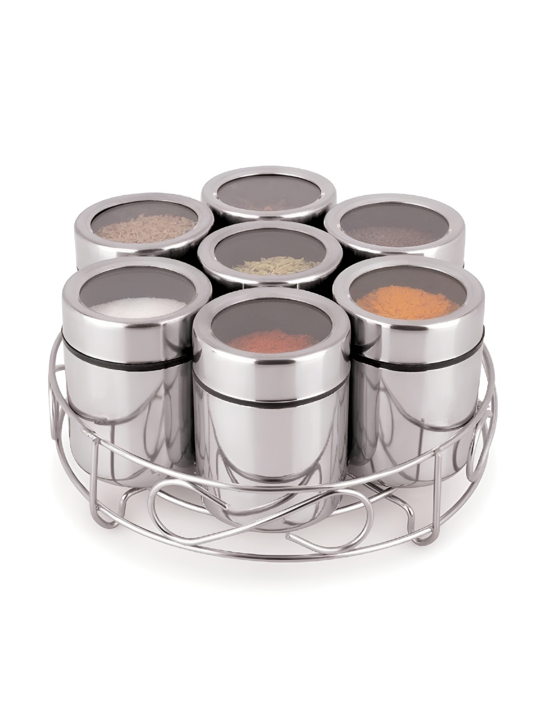 

ATROCK 7 Pieces Stainless Steel Masala Box & Spoons Set 175 ml, Silver